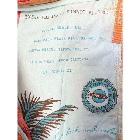 Tommy Bahama Relax Orange Plaid 100% Linen Flat Front Shorts Size 35 - Picture 8 of 8